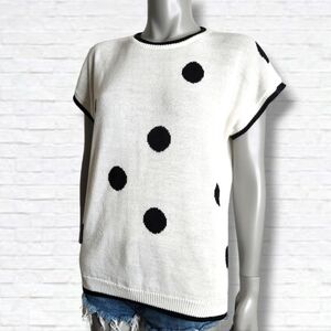 Vintage "Surrey Classics" Black Polka Dot Short Sleeve Knit Top Size XL